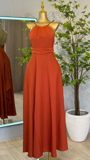 Vestido Largo Elegante Con Espalda Abierta Terracota