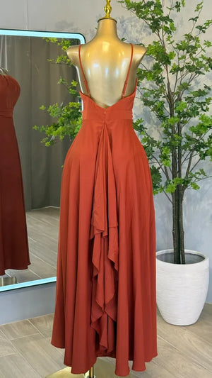 Vestido Largo Elegante Con Espalda Abierta Terracota
