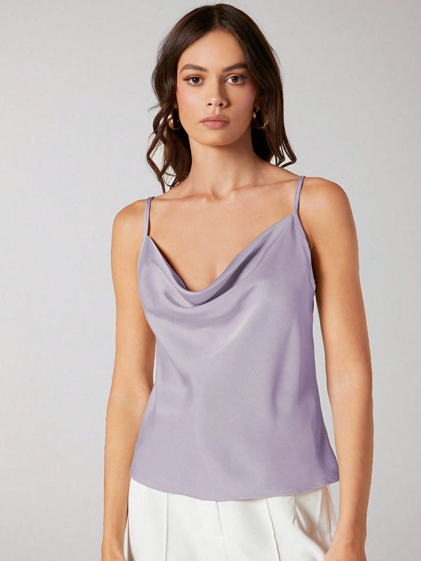 Top De Satín Con Cuello Drapeado Lila
