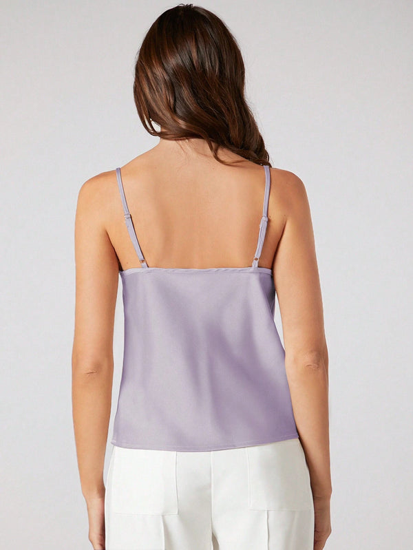 Top De Satín Con Cuello Drapeado Lila