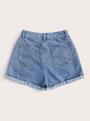 Short de mezclilla azul talle alto vista trasera