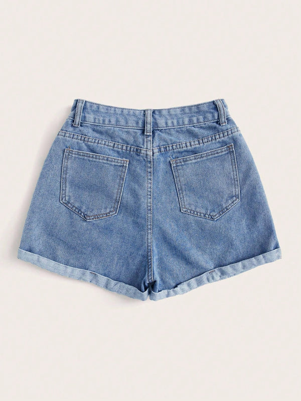 Short de mezclilla azul talle alto vista trasera