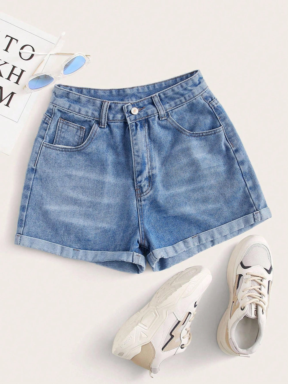 Short de mezclilla azul talle alto vista frontal