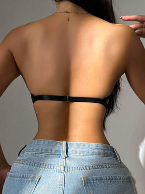 Sostén Strapless Negro Con Aro Espalda Al Aire vista trasera.
