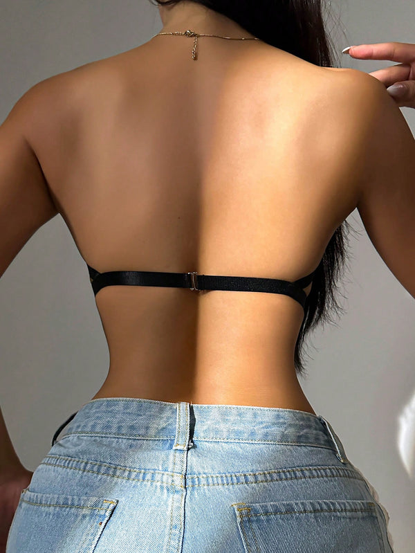Sostén Strapless Negro Con Aro Espalda Al Aire vista trasera.
