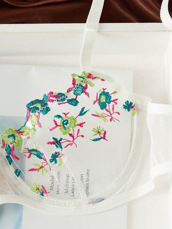 Sujetador bordado multicolor con tirantes ajustables