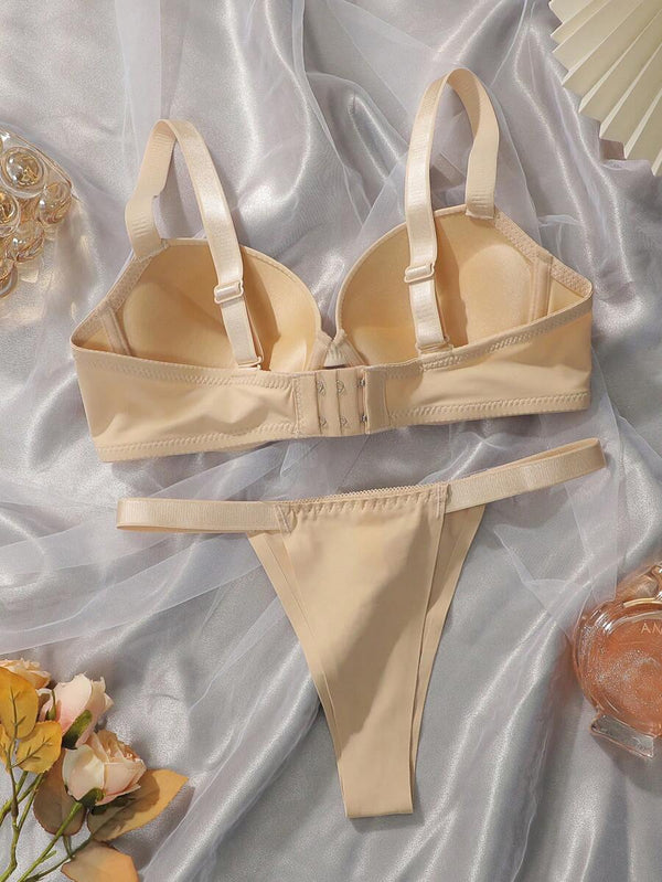 Set De Lencería Albaricoque Push Up Con Bikini