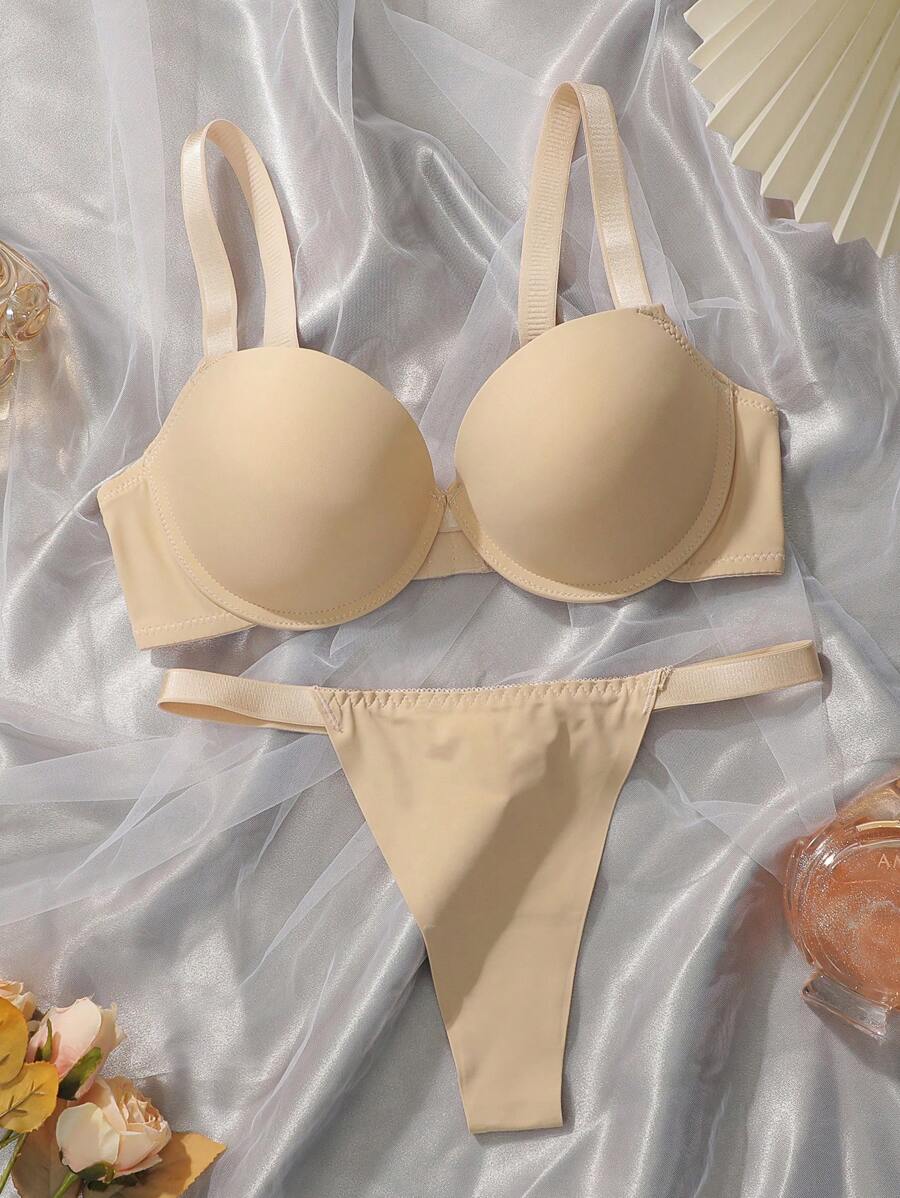 Set De Lencería Albaricoque Push Up Con Bikini