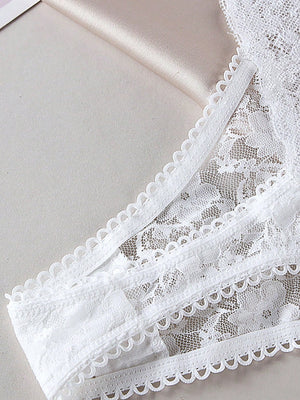 Calzoncillo de encaje del conjunto de lencería blanca de encaje romántico francés