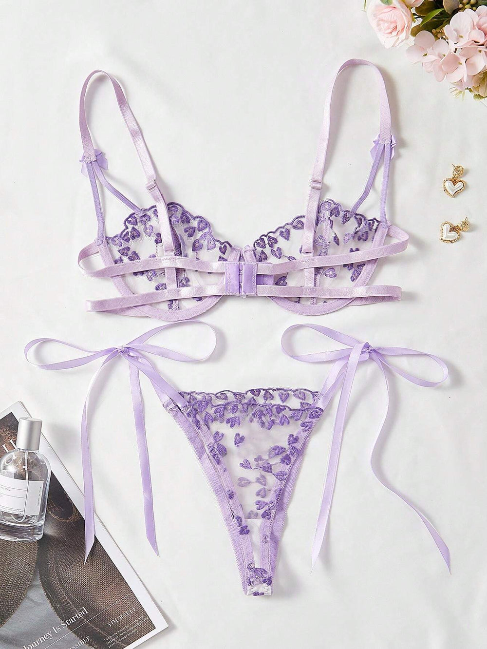 Conjunto sexy bordado morado de 2 piezas vista frontal