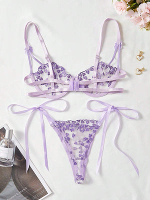 Conjunto sexy bordado morado de 2 piezas vista trasera