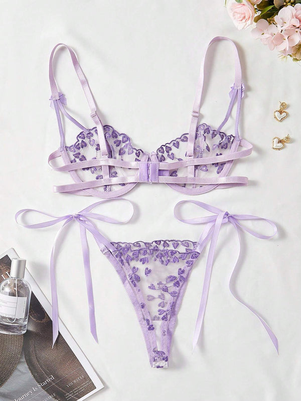 Conjunto sexy bordado morado de 2 piezas vista trasera