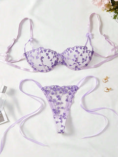 Conjunto sexy bordado morado de 2 piezas vista frontal