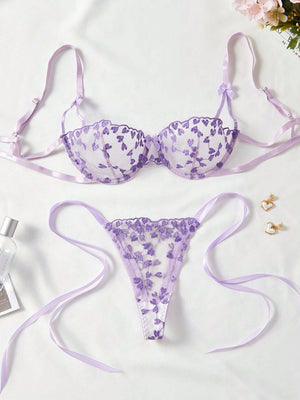 Conjunto sexy bordado morado de 2 piezas vista frontal