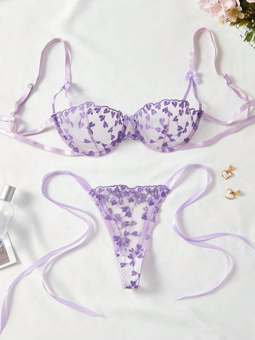 Conjunto sexy bordado morado de 2 piezas vista frontal