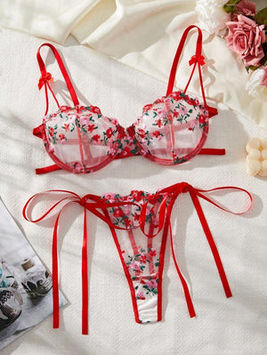 Sujetador rojo bordado con tirantes ajustables