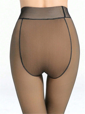 Vista trasera del mallas térmicas para mujer con diseño elástico alto.