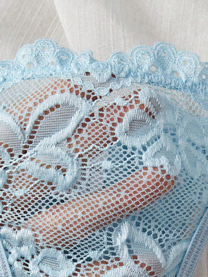 Textura del encaje celeste del conjunto sexy.