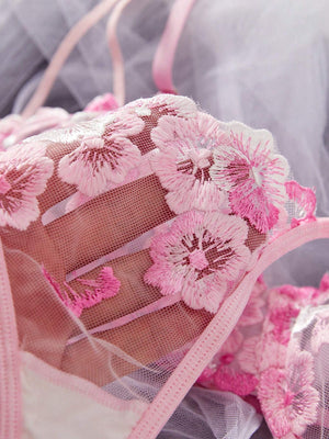 Set De Lencería Rosa Bordada De 2 Piezas