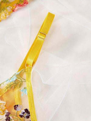Braguita amarillo floral transparente push up con diseño bordado