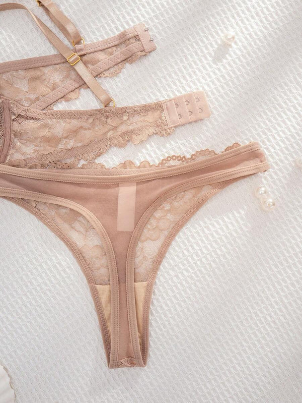 Conjunto De Lencería De Encaje Floral Nude