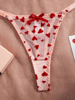 Lencería Rosa Coral Transparente Con Corazones Push Up vista trasera
