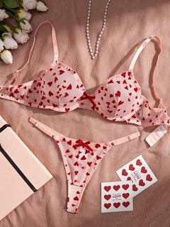 Lencería Rosa Coral Transparente Con Corazones