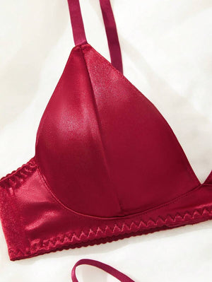 Sujetador burdeos satinado con tirantes ajustables