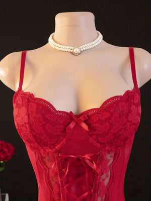 Corset Rojo de Encaje con Liguero Sensual