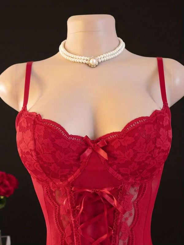 Corset Rojo de Encaje con Liguero Sensual