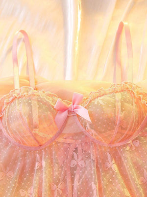 Babydoll Rosa Romántico Con Mariposas y Encaje