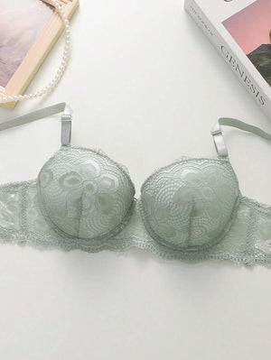 Sujetador push up verde oliva con encaje floral