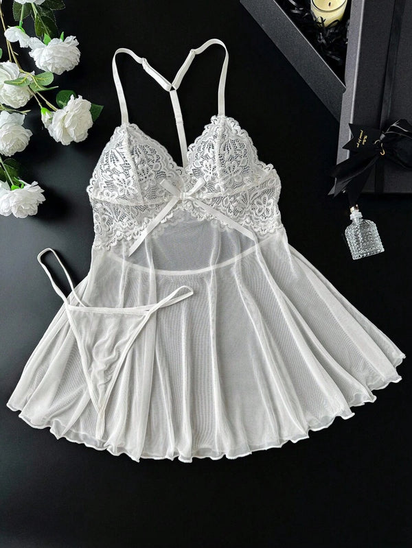 Babydoll Blanco De Encaje Con Espalda Descubierta