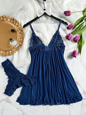 Babydoll de encaje azul marino vista trasera