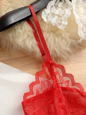 Babydoll De Encaje Rojo Con Tanga 