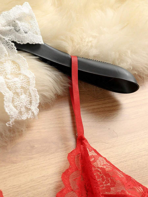 Babydoll De Encaje Rojo Con Tanga 