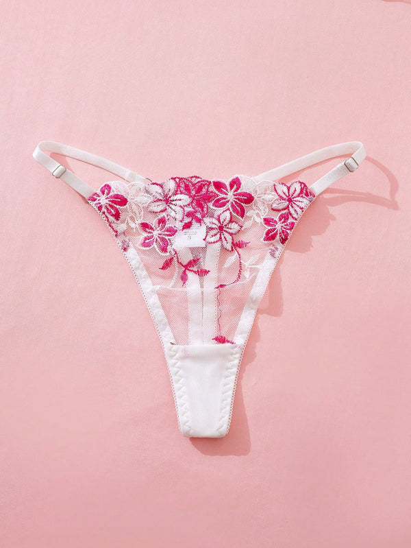 Tanga del negligé rojo romántico floral con encaje en contraste set 2 piezas.