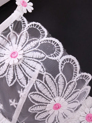 Conjunto lencería blanca bordado floral transparente 2 piezas detalle bordado
