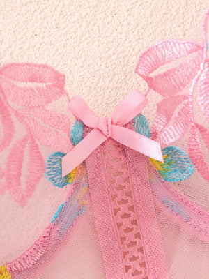 Lencería Rosa Bordada Balconette Floral
