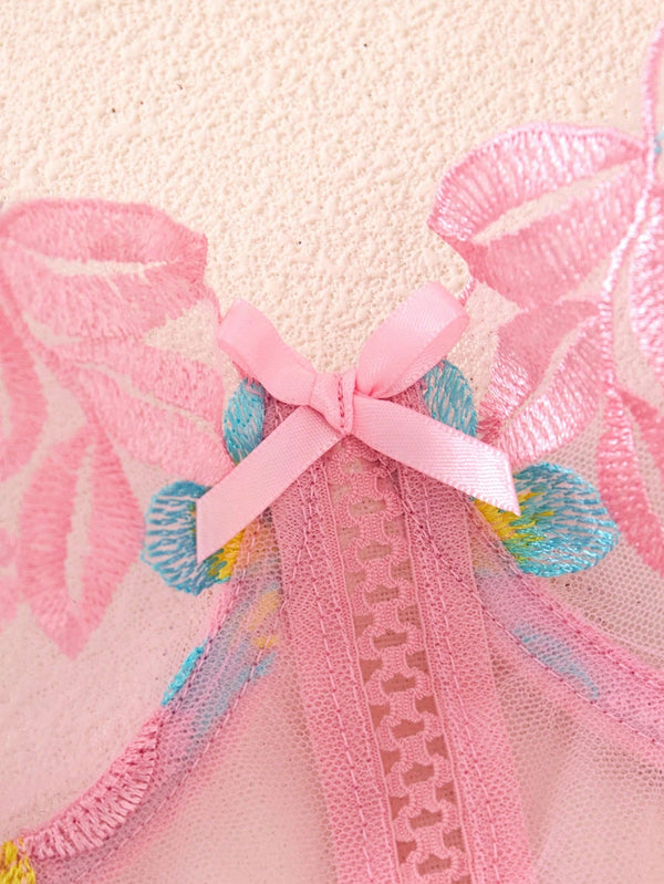 Lencería Rosa Bordada Balconette Floral