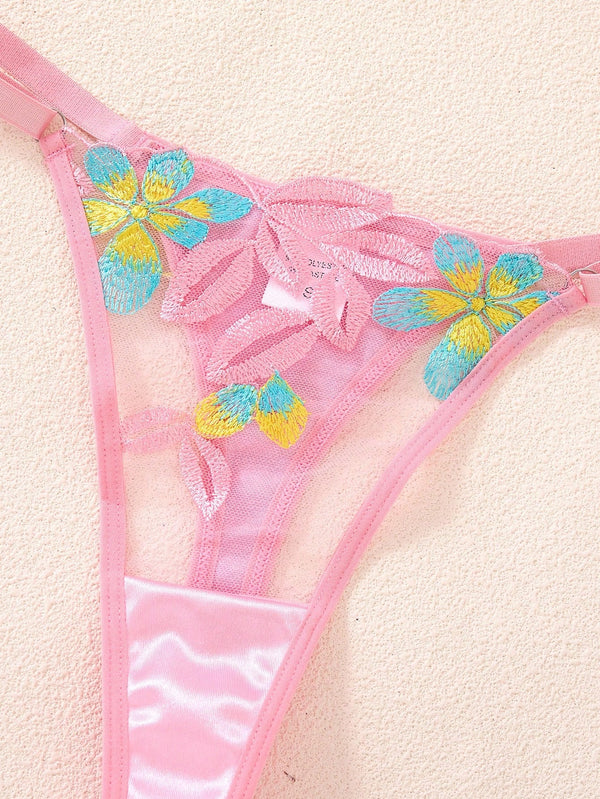 Lencería Rosa Bordada Balconette Floral
