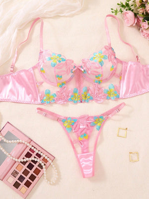 Lencería Rosa Bordada Balconette Floral
