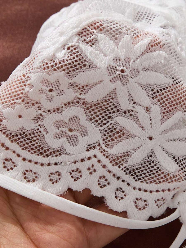 Babydoll De Encaje Floral Blanco Con Tanga