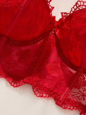 Conjunto De Lencería Rojo Con Encaje Floral Romántico