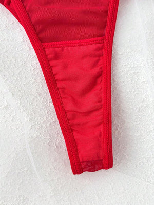 Conjunto De Lencería Rojo Con Tul De Corazones