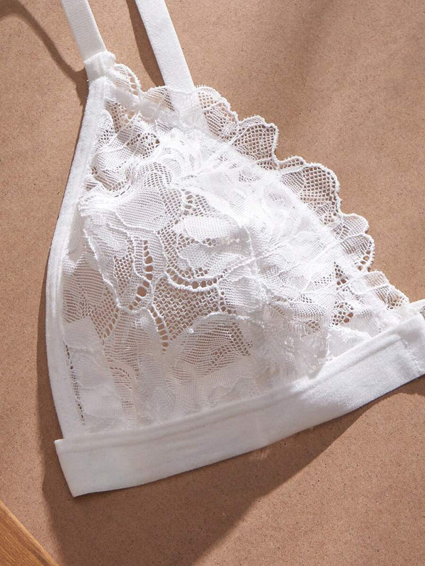 Conjunto De Lencería De Encaje Blanco Con Cierre Frontal