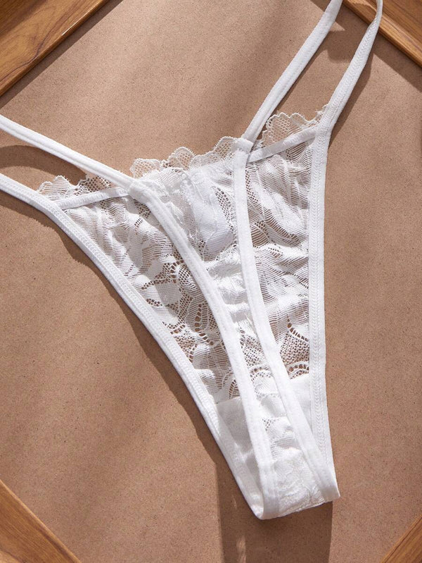 Conjunto De Lencería De Encaje Blanco Con Cierre Frontal