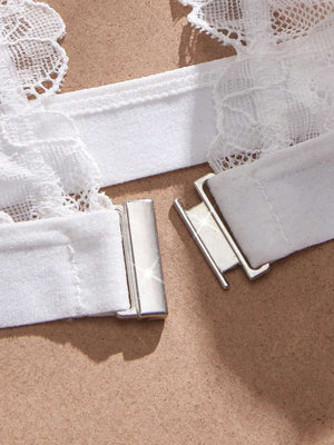 Conjunto De Lencería De Encaje Blanco Con Cierre Frontal