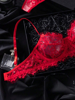 Conjunto De Lencería De Encaje Rojo Sensual