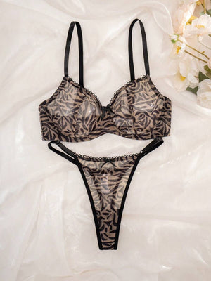 Conjunto De Lencería Animal Print Translúcido